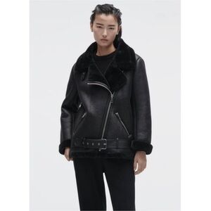 Zara fur lined moto leather jacket